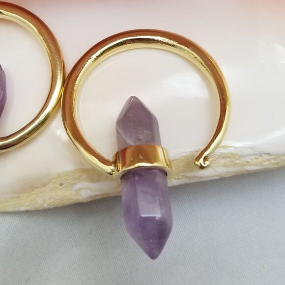 PAIR 2G Brass and Amethyst Spiral ear weights gauge Jewelry organic hangers NWT - Picture 4 of 5